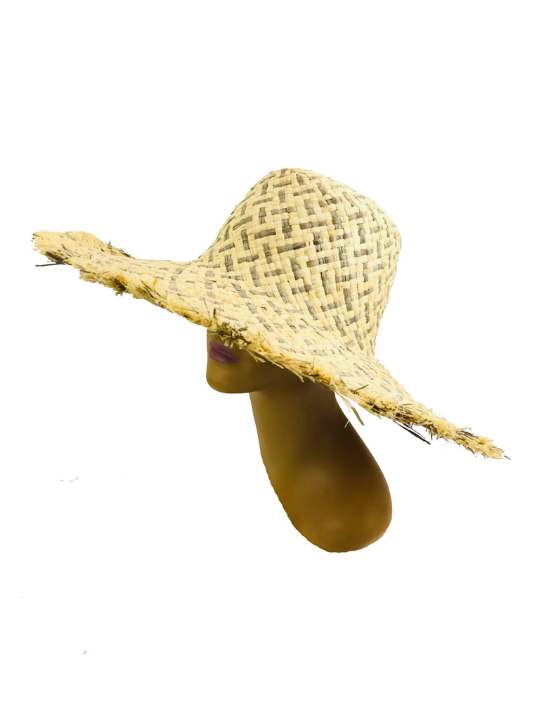 5" Brim Kat Multicolor Straw Sun Hats with Raw Fringe Edge