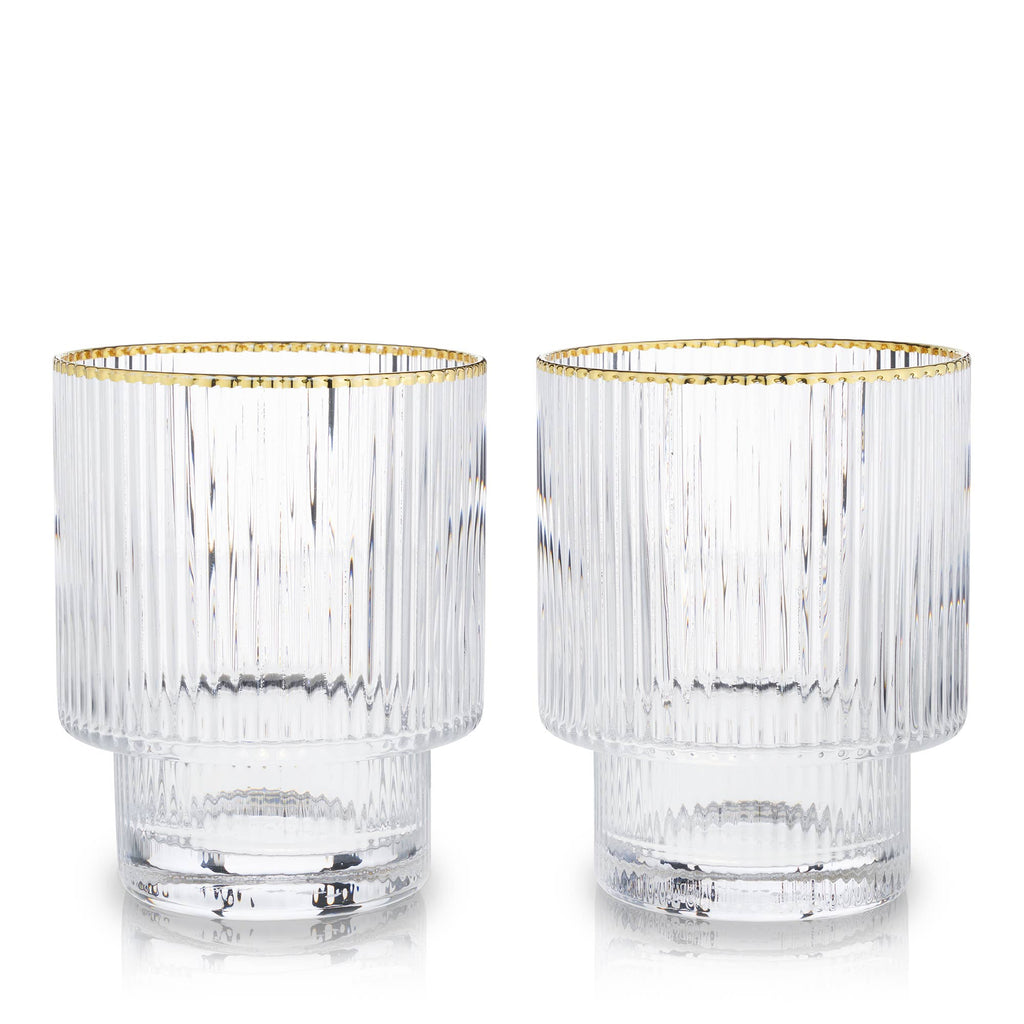 Deco Meridian Gold-Rimmed Crystal Tumblers - Set of 2