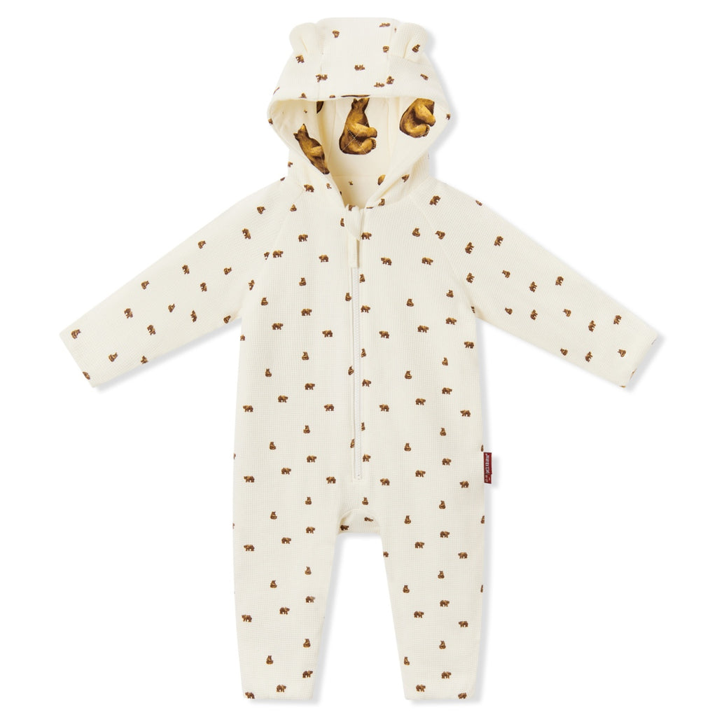 Honey Bear Reversible Waffle Knit Quilted Hooded Jumpsuit