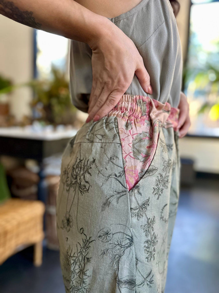 Map of My Heart Printed Boho Artist Pants in Sage