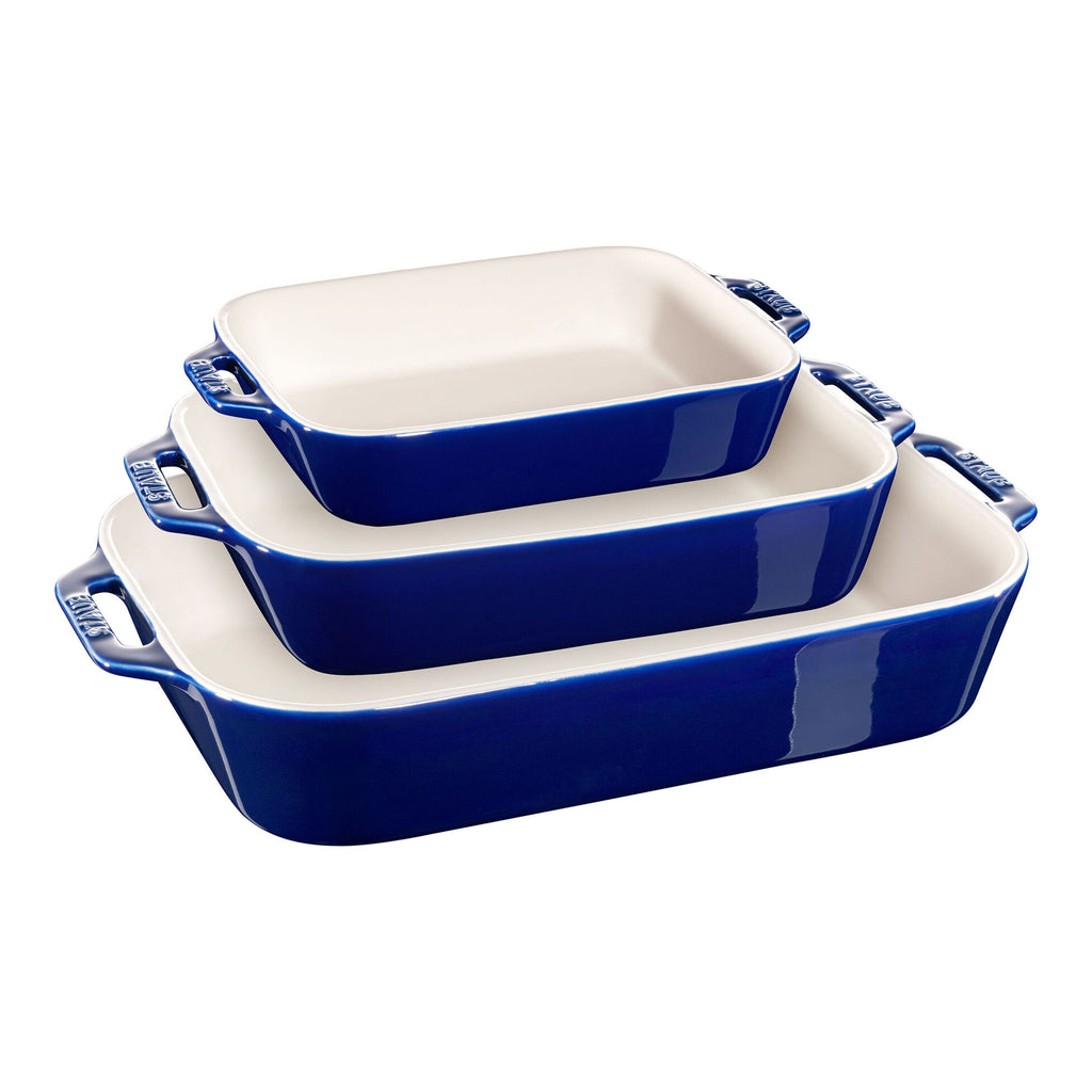 STAUB Ceramic Rectangular Baking Dish Set 3 (Color: Dark Blue)