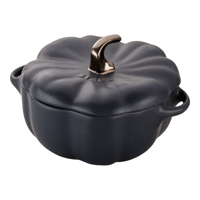 Staub Stoneware 0.75 qt, Pumpkin, Petite Dutch Oven, Black Matte