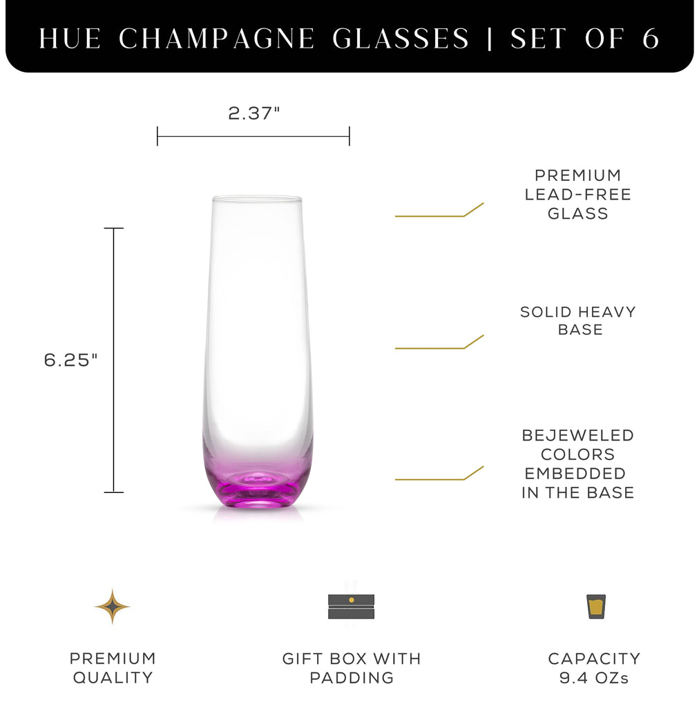 Hue Colored Stemless Champagne Flutes Glasses, Party Glasses