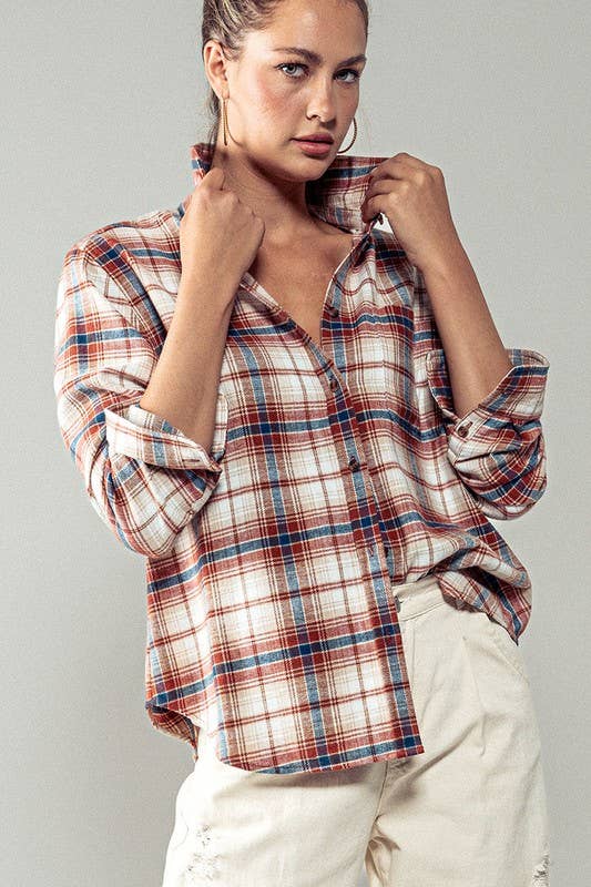 PLAID FLANNEL BUTTON DOWN SHIRT Terra