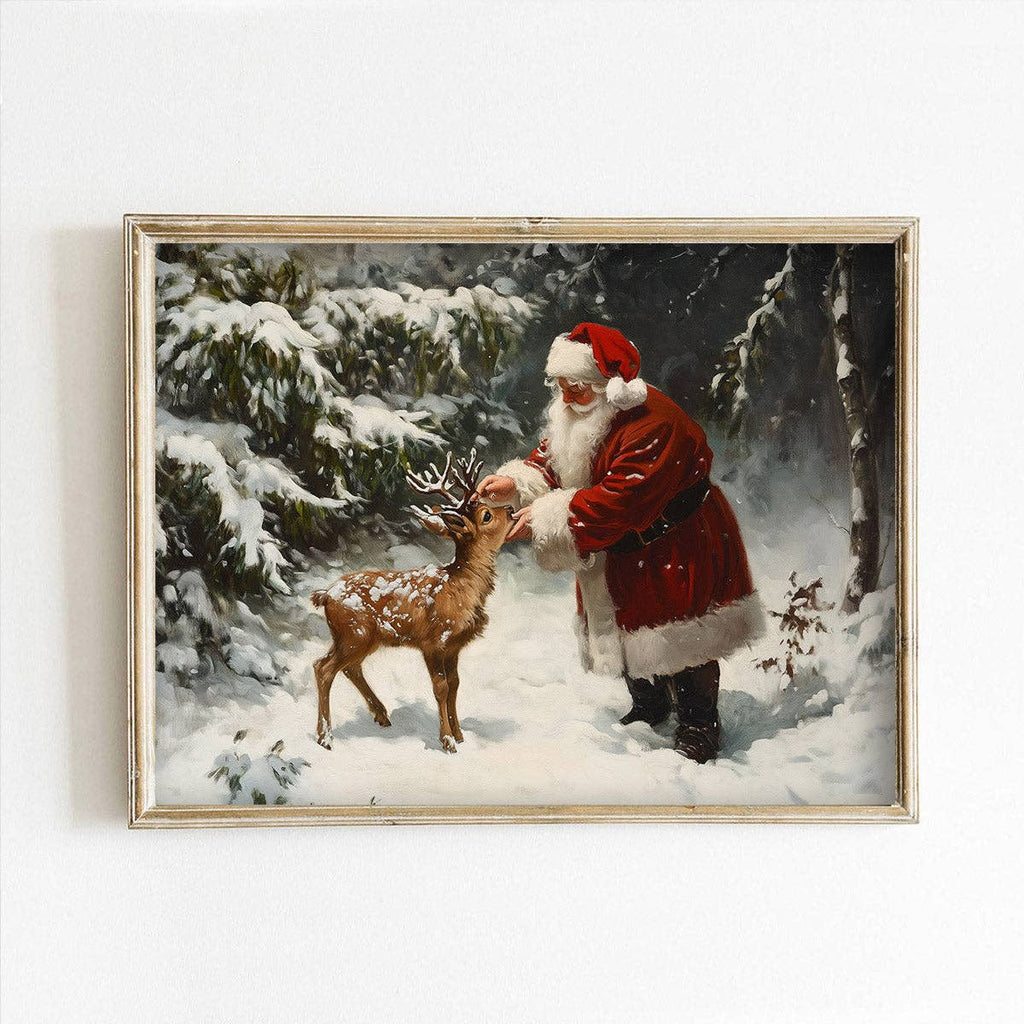 Santa Claus & Baby Deer Art Print