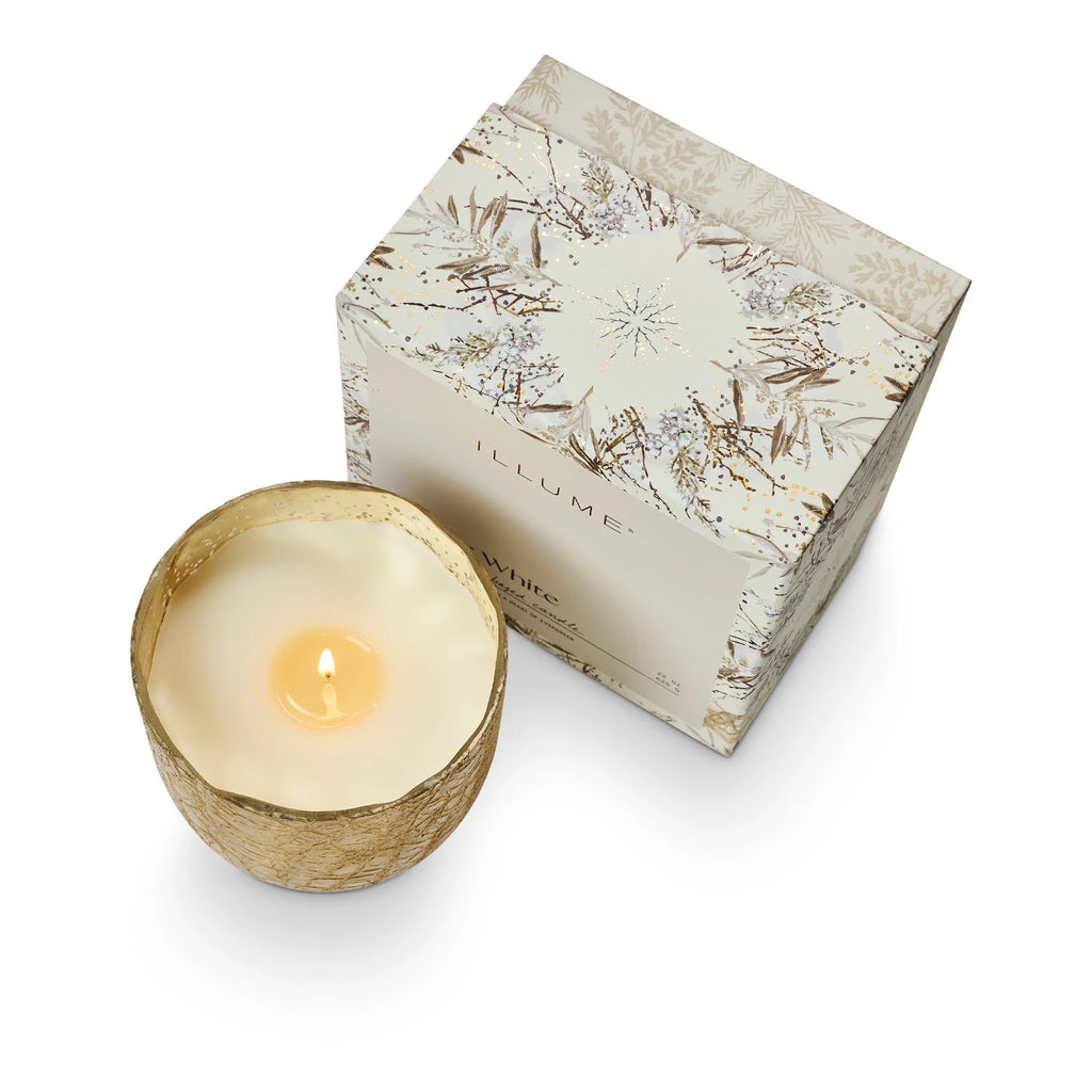 Winter White Large Boxed Crackle Glass Candle