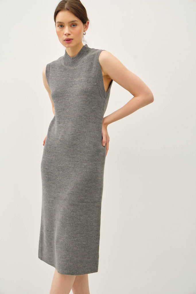 SLEEVELESS MOCK NECK SWEATER DRESS