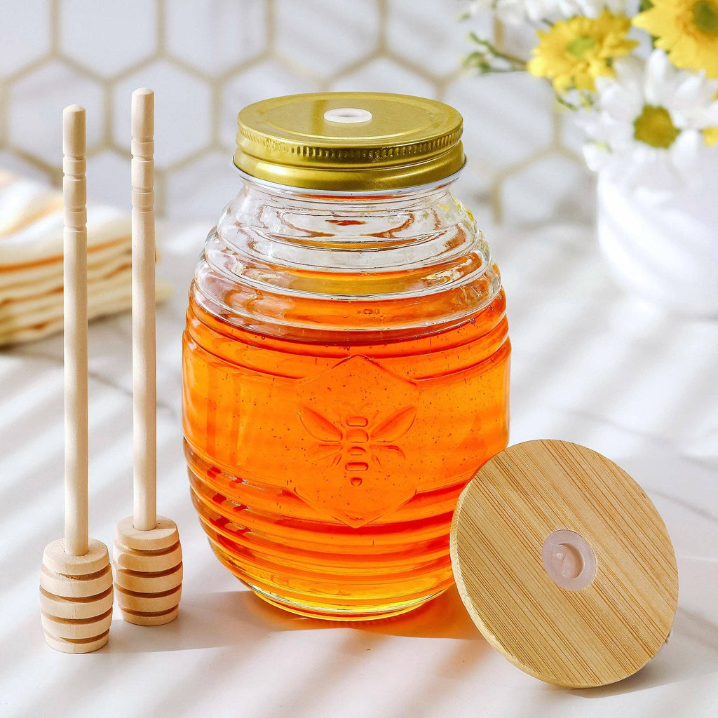 Glass Bee Honey Jar and Dipper Set (2 Lids and Dippers)