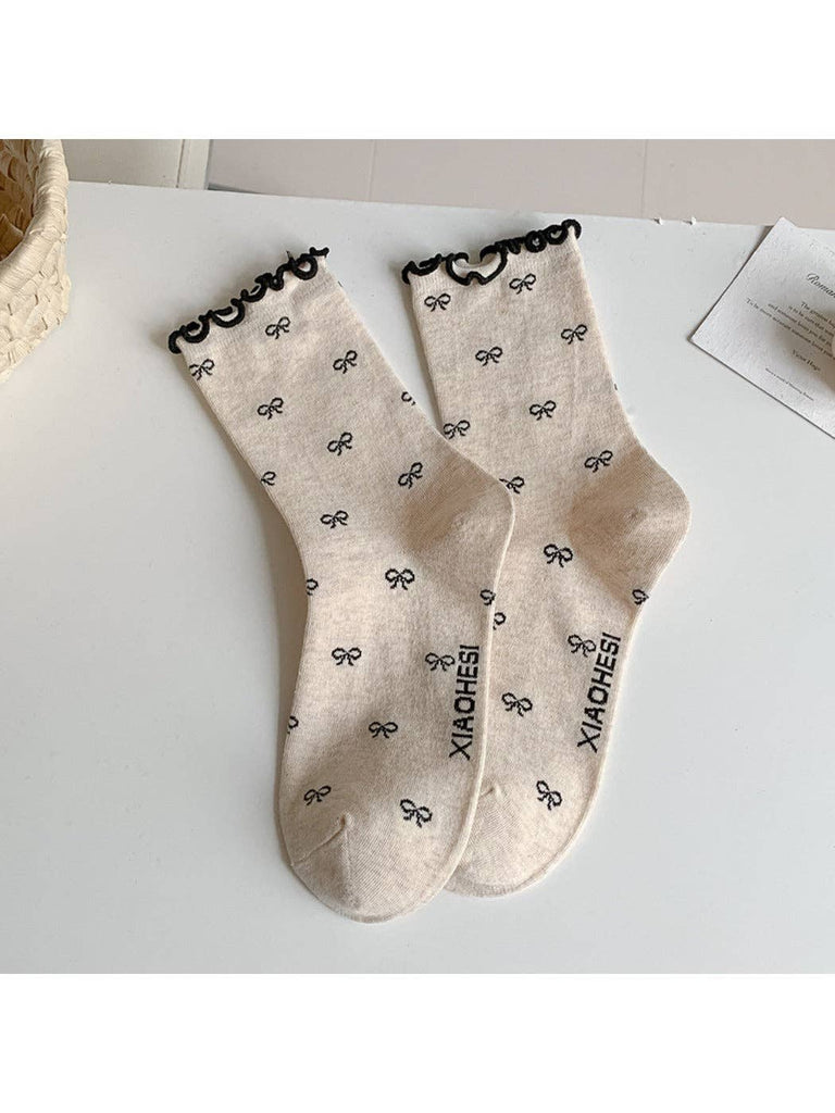 Rufia - Women's Rolled Cuff Socks with Bow & Floral Pattern