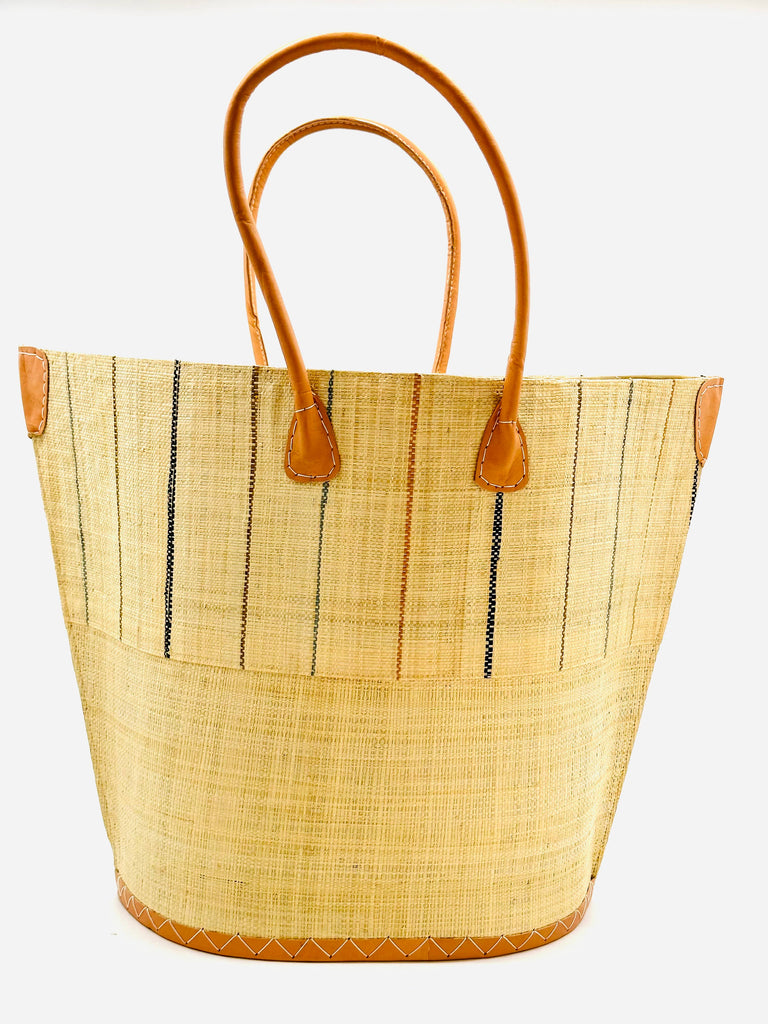 Santa Cruz Two Tone Pinstripes Large Straw Tote Bag