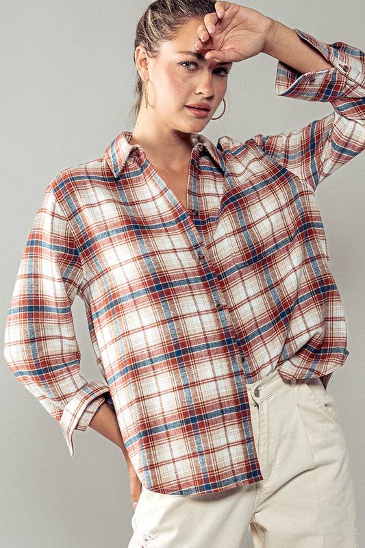 PLAID FLANNEL BUTTON DOWN SHIRT Terra