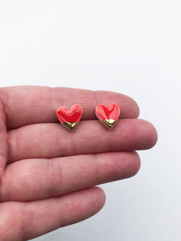 Strawberry Red Heart Earrings On Silver Plated