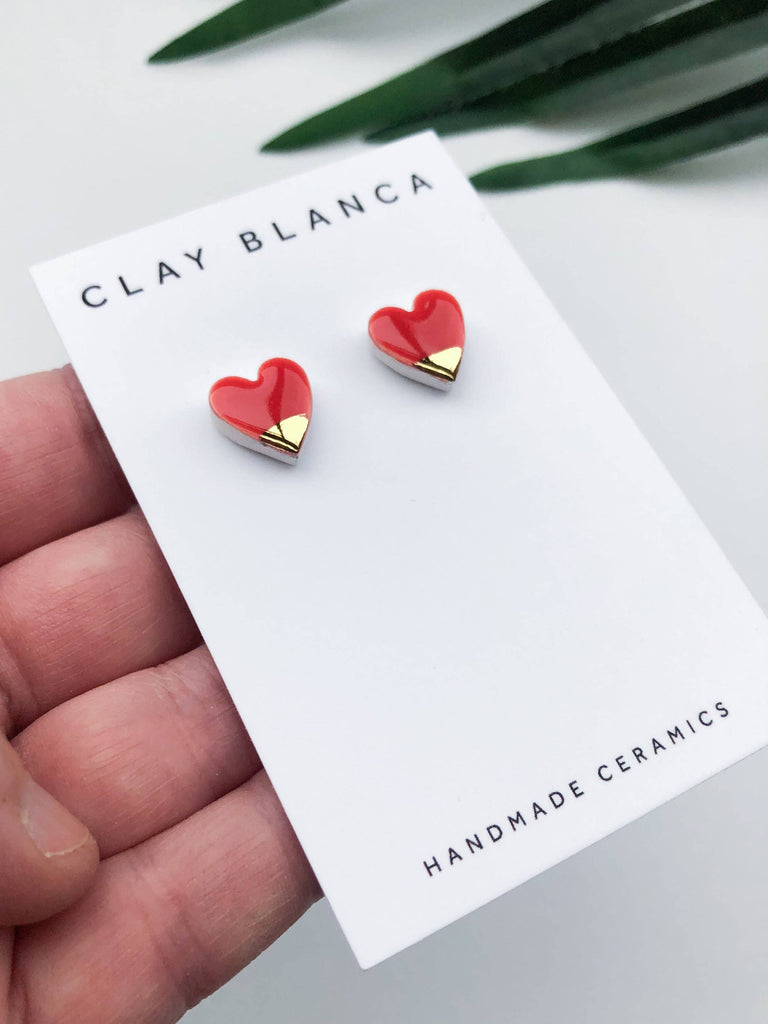 Strawberry Red Heart Earrings On Silver Plated