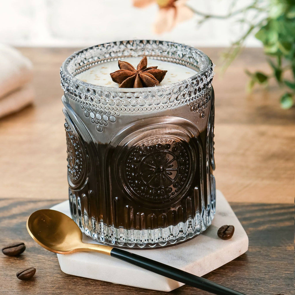 10 oz. Ribbed Retro Arch Floral Smoke Grey Drinking Glasses