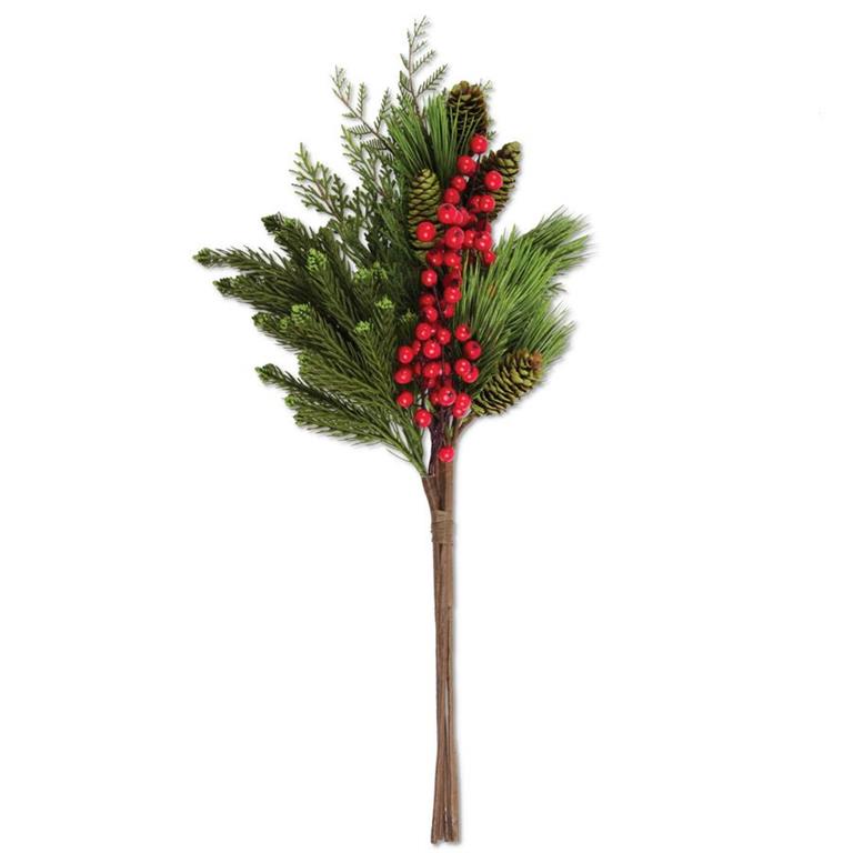 22 Inch Pine Cedar Mix & Red Berries Bundle w/Pinec