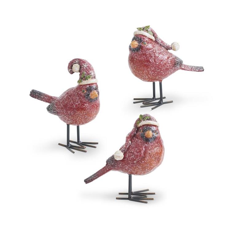 Assorted Glittered Resin Cardinals w/Stocking C