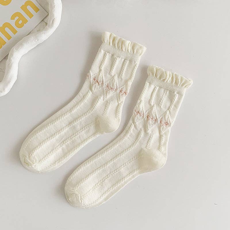 Rufia - White Rolled Edge Socks for Women