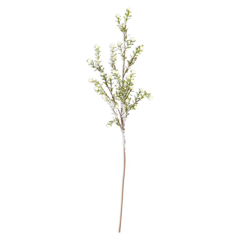 30 Inch Glittered Snowy White Berry Leaf Stem