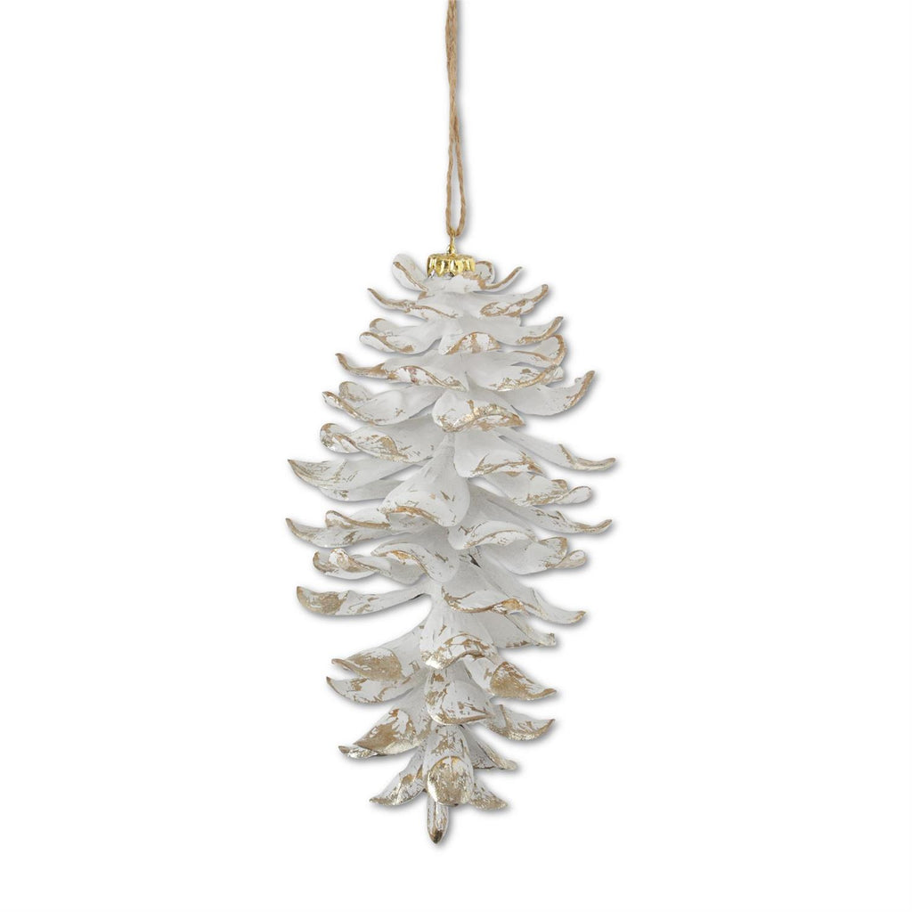 8.5 Inch White Glittered Shatterproof Pinecone