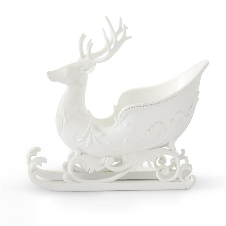 11.25 Inch Glittered White Resin Deer Bust Sleigh