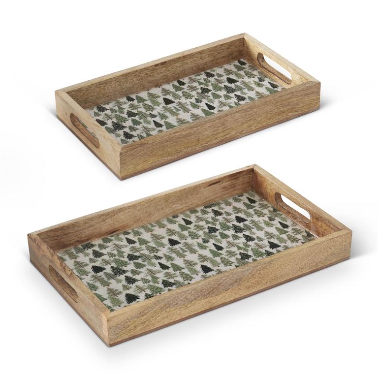 Wood Trays w/Christmas Trees Enameled