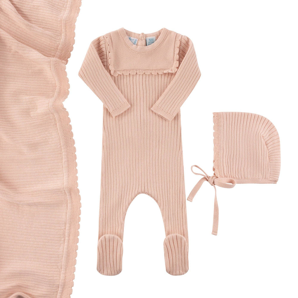 Baby Boys & Girls Scallop Trimmed Rib Knit Romper & Bonnet