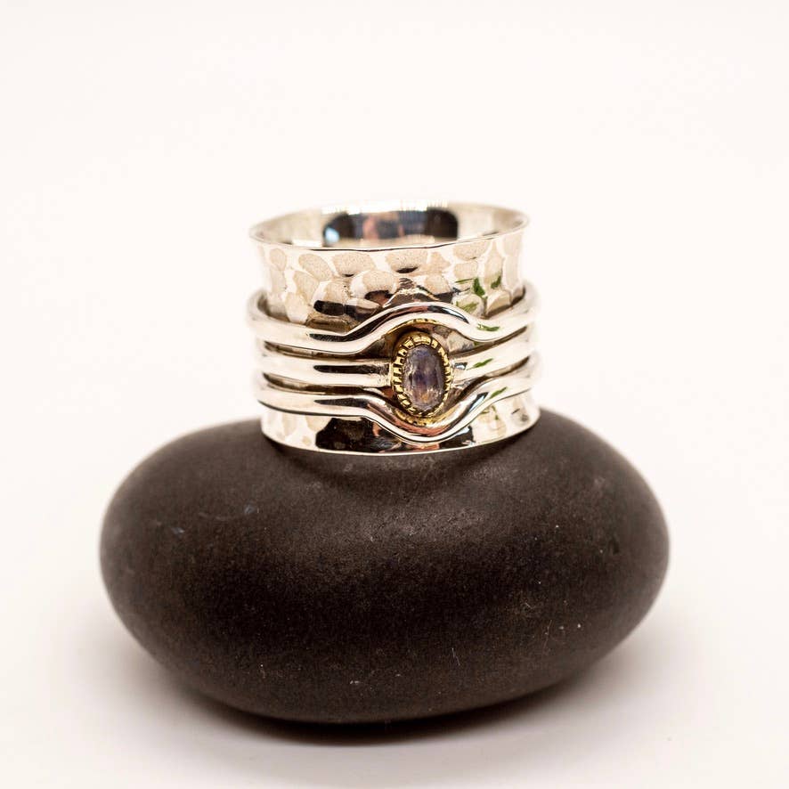Sterling Silver Cradled Moonstone Spinner Ring