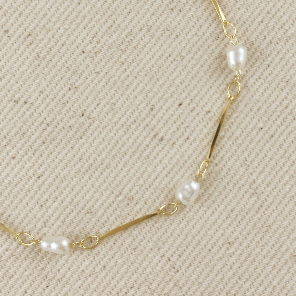 18k Gold Filled Pearl Bead & Straw Bracelet