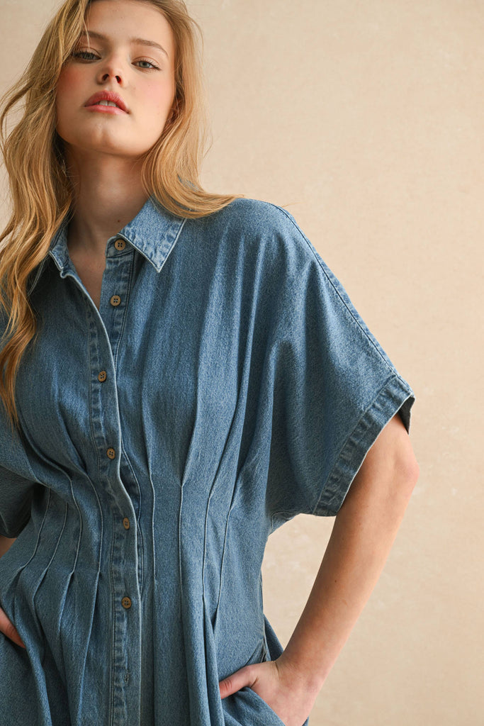 CHAMBRAY DENIM BUTTON DOWN JUMPSUIT