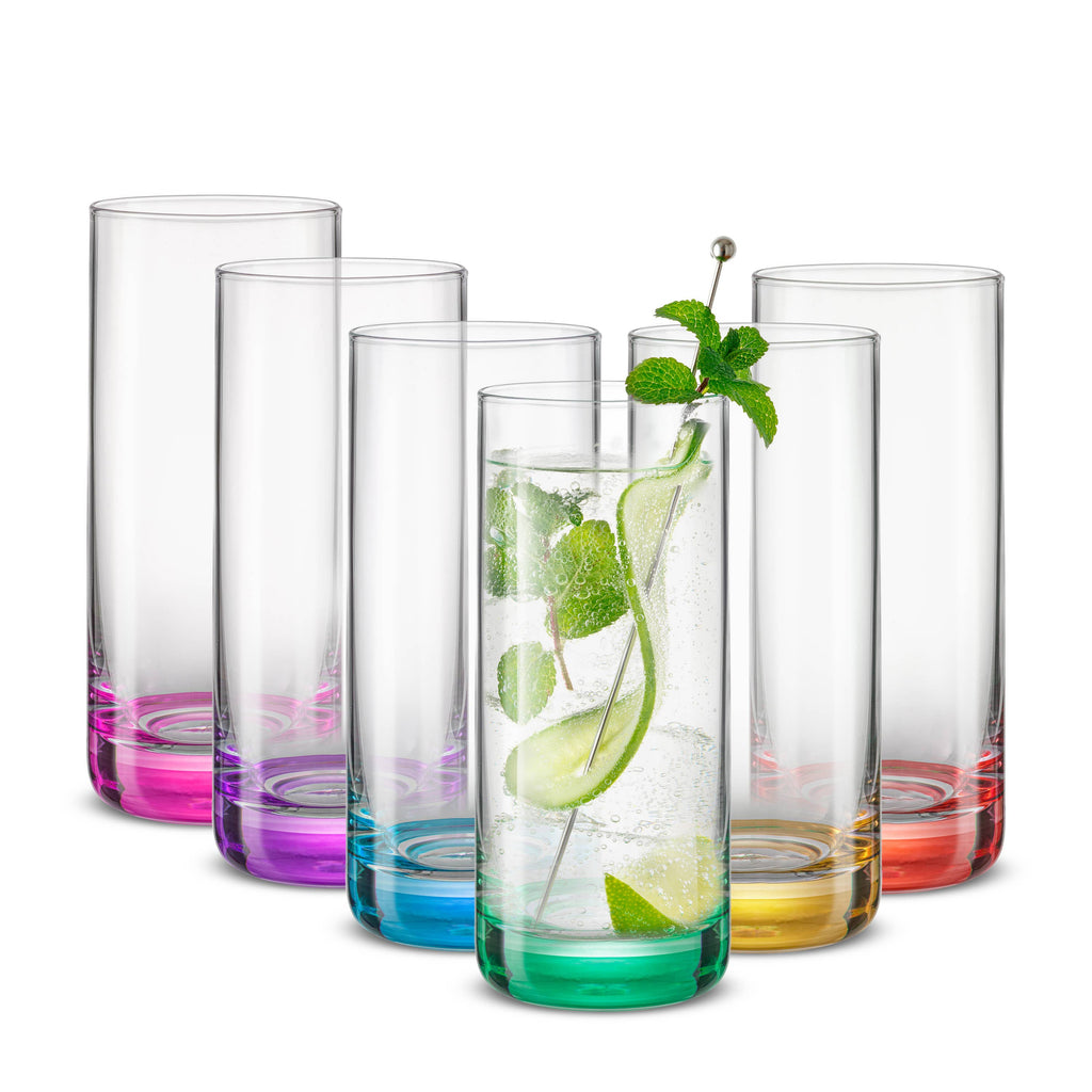 JoyJolt Hue Colored Highball Drinking Glasses - Set of 6