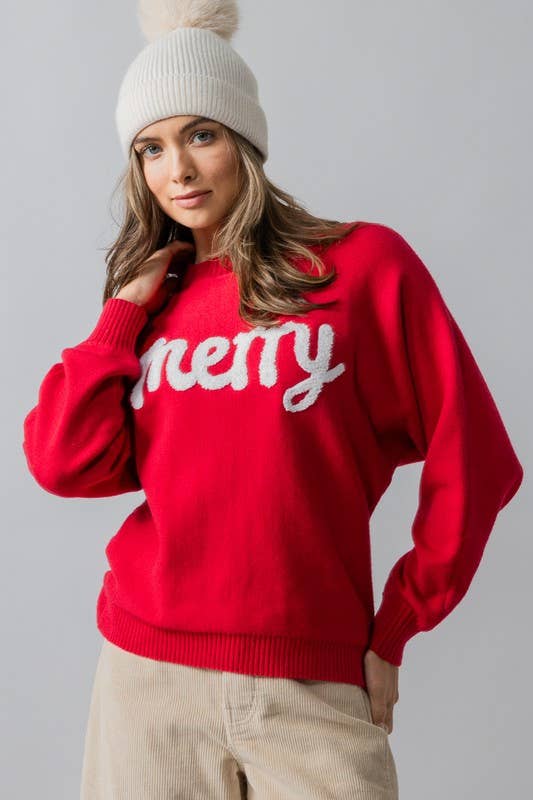 Merry Embroidered Crewneck Sweater