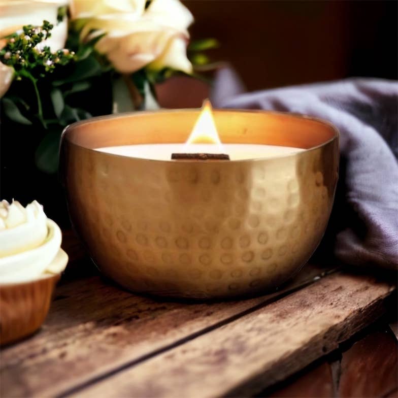 Vanilla Bean & Buttercream-Solid Brass 14oz Pure Soy Candle