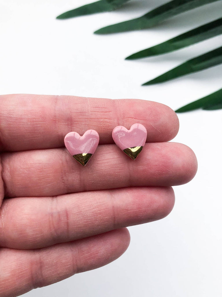 Dusty Pink Heart Earrings On Sterling Silver