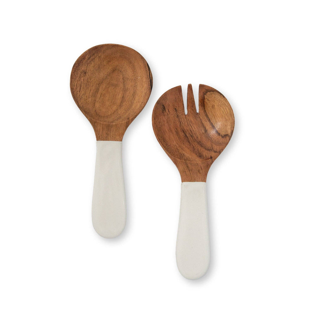 Wood + White Collection, Medium Salad Bowl & Servers Set