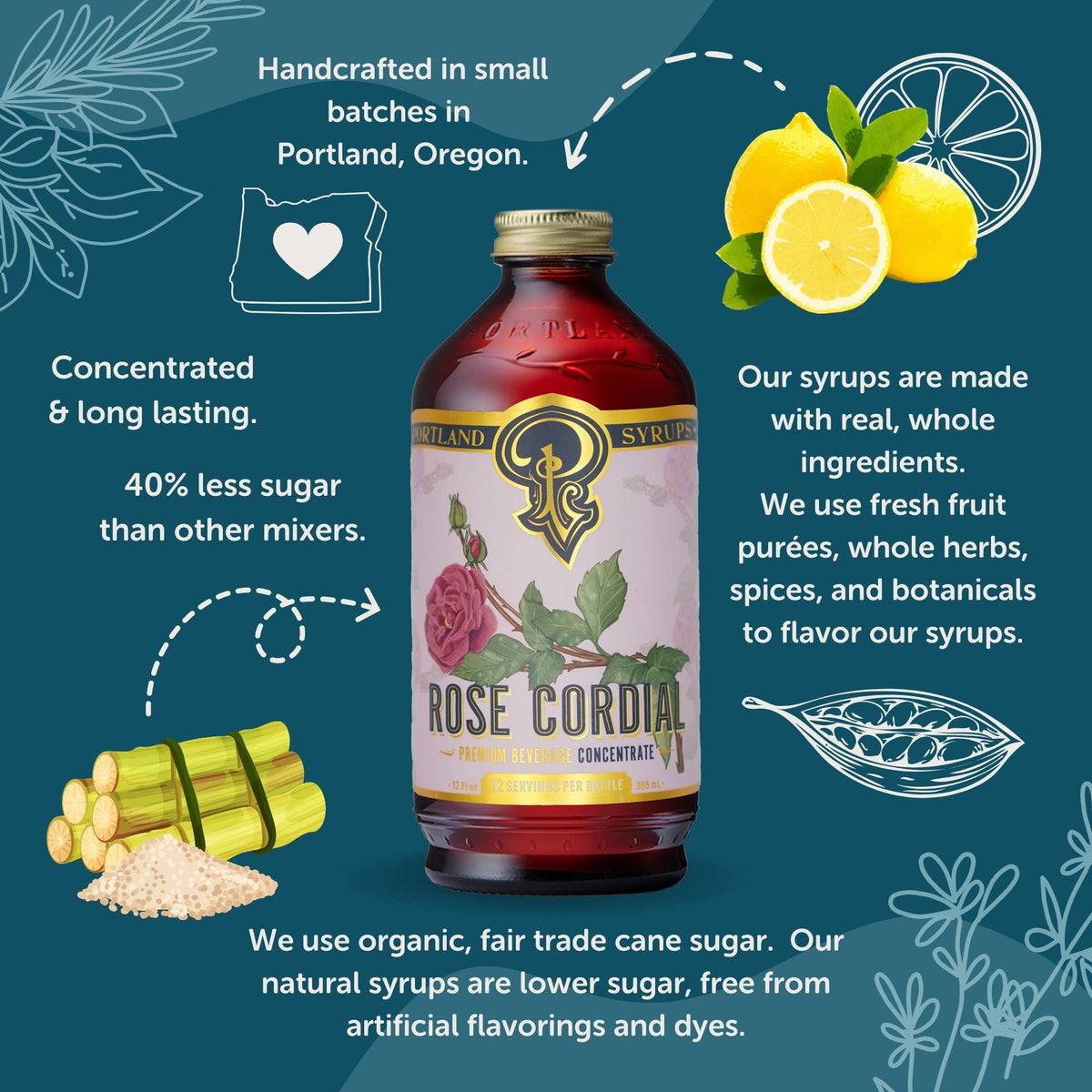 Rose Cordial Syrup 12oz - cocktail / mocktail beverage mixer ...