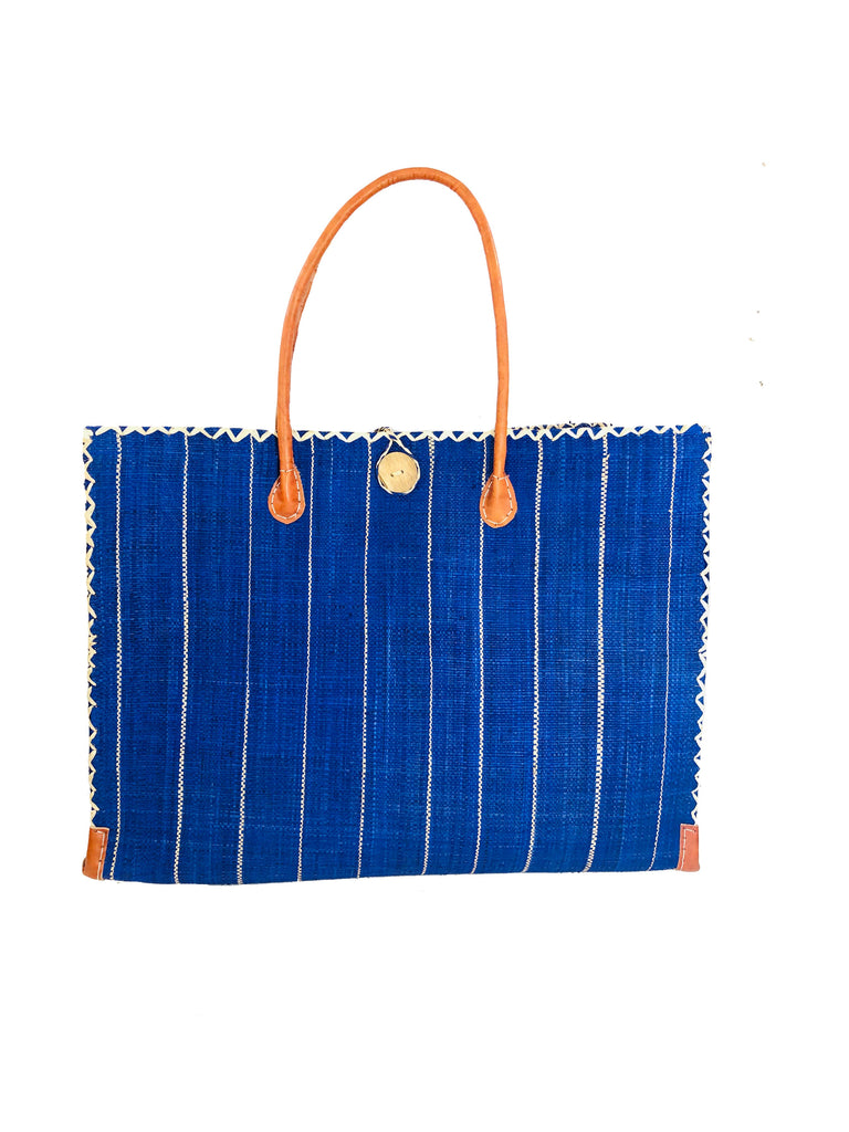 Zafran Pinstripes Large Straw Beach Bag with Plastic Liner