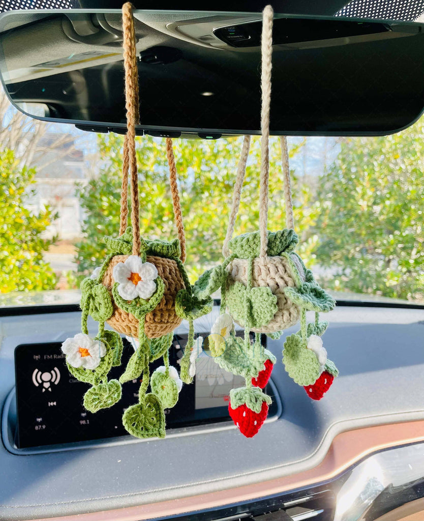 Crochet Succulent Hanging, Crochet Plant Car Accessories