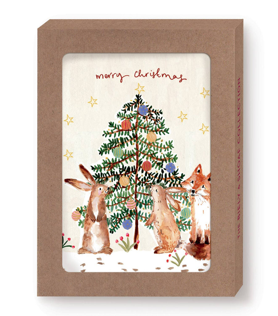 Bunnies & Fox Christmas Tree Boxed Holiday Cards - Set of 10