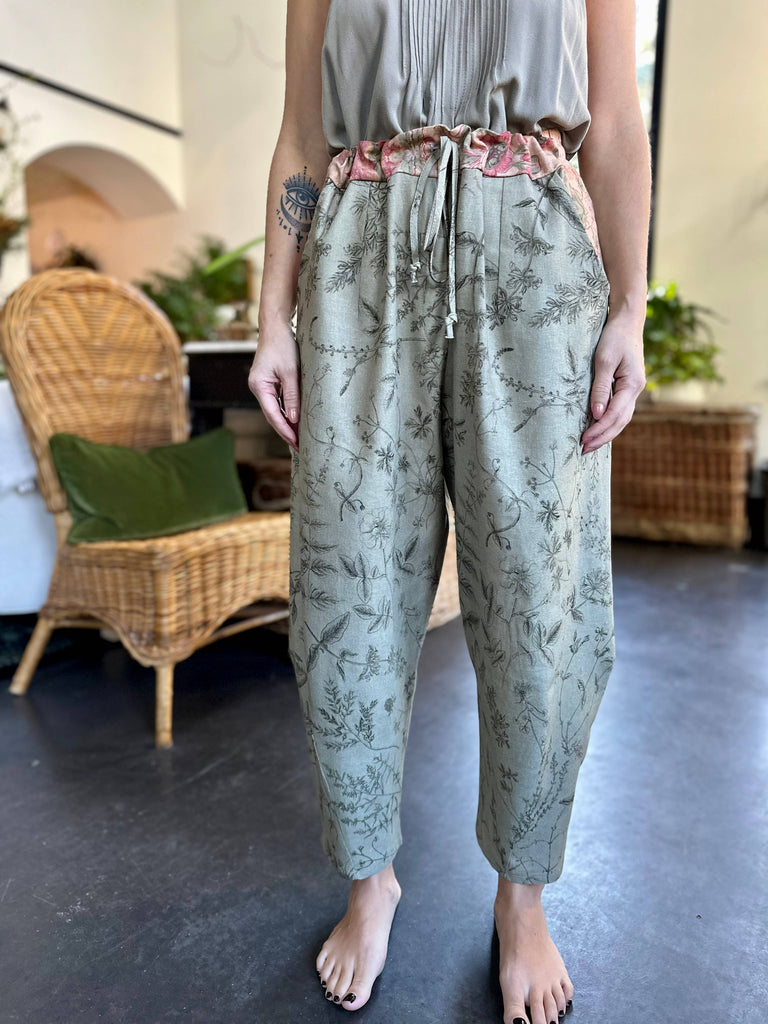 Map of My Heart Printed Boho Artist Pants in Sage