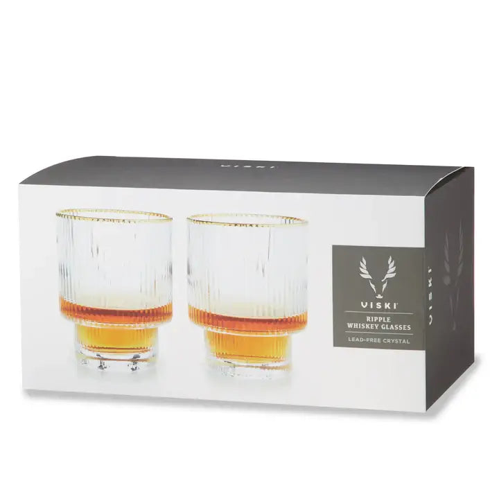 Deco Meridian Gold-Rimmed Crystal Tumblers - Set of 2