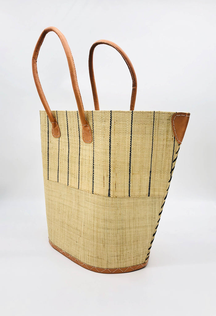 Santa Cruz Two Tone Pinstripes Large Straw Tote Bag