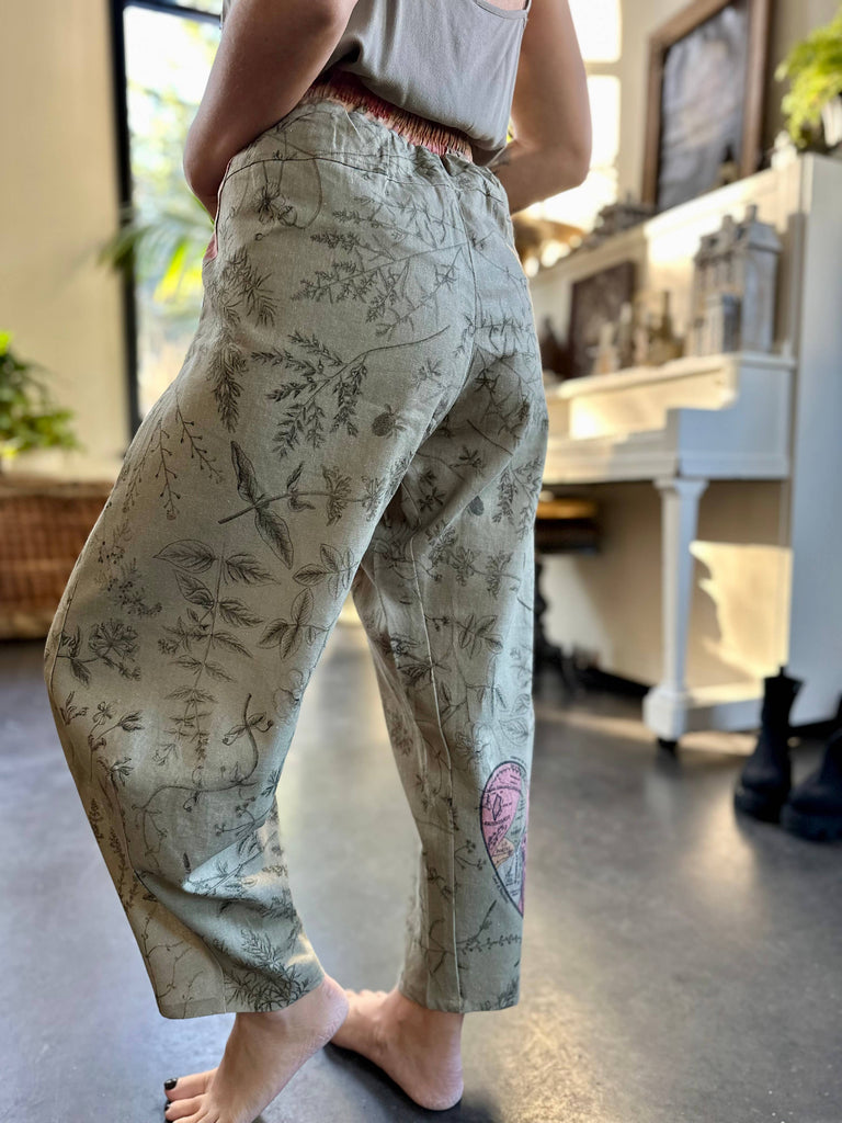 Map of My Heart Printed Boho Artist Pants in Sage