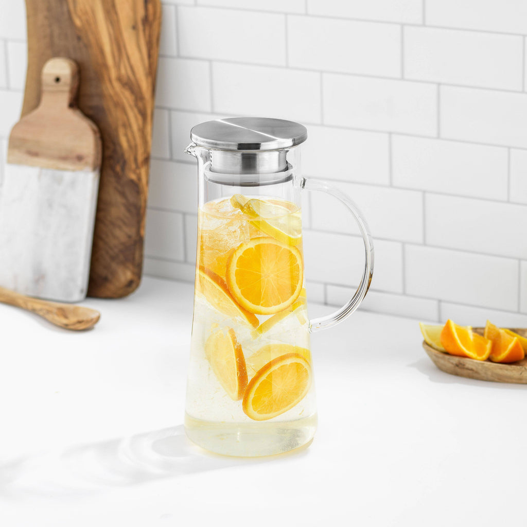 Breeze Glass Drink Water Pitcher with Stainless Steel Lid