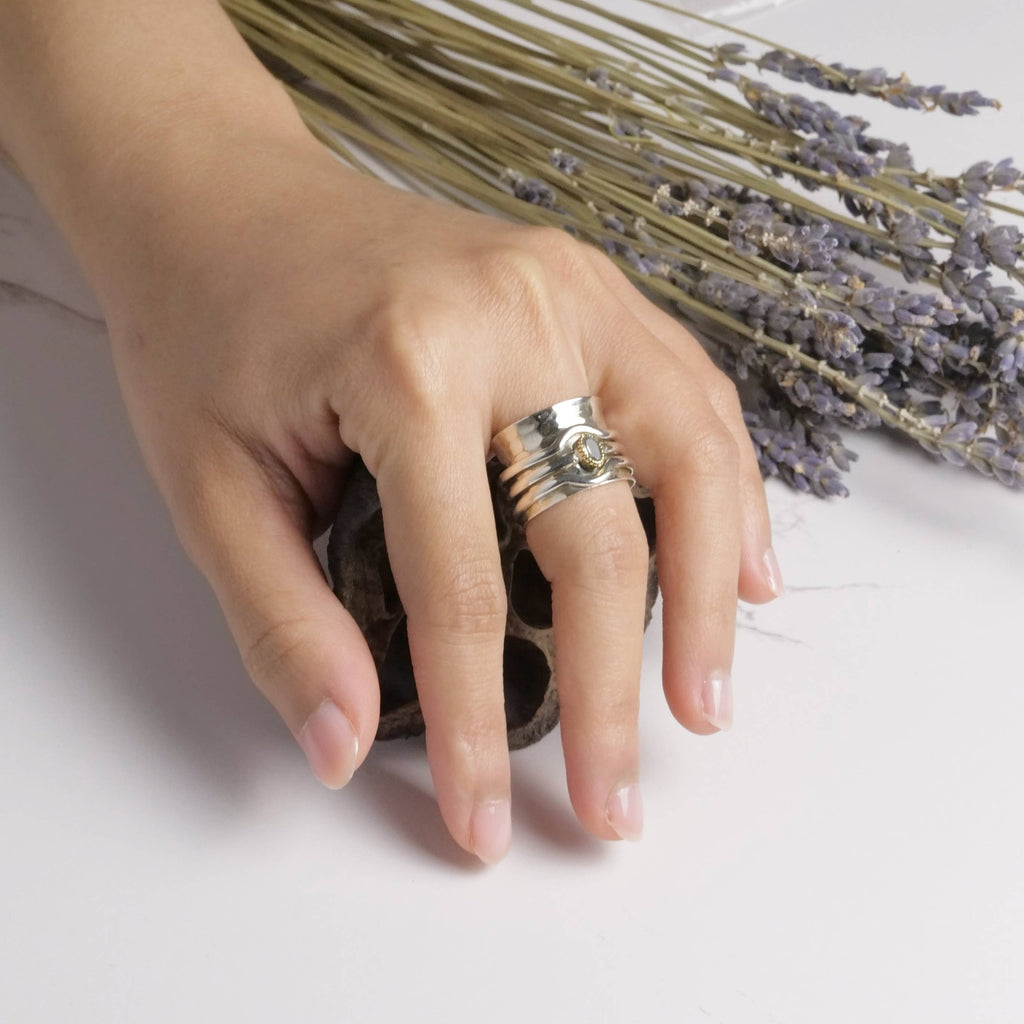 Sterling Silver Cradled Moonstone Spinner Ring