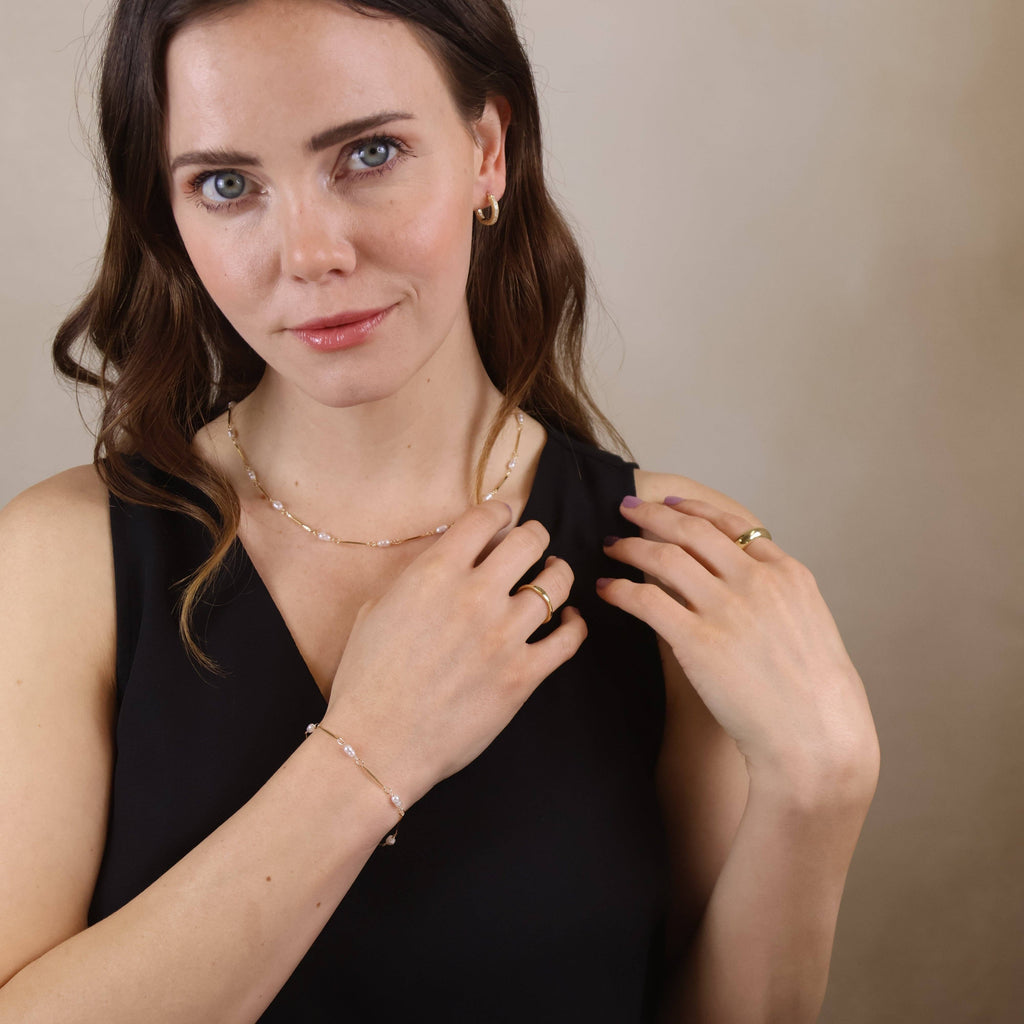 18k Gold Filled Pearl Bead & Straw Bracelet