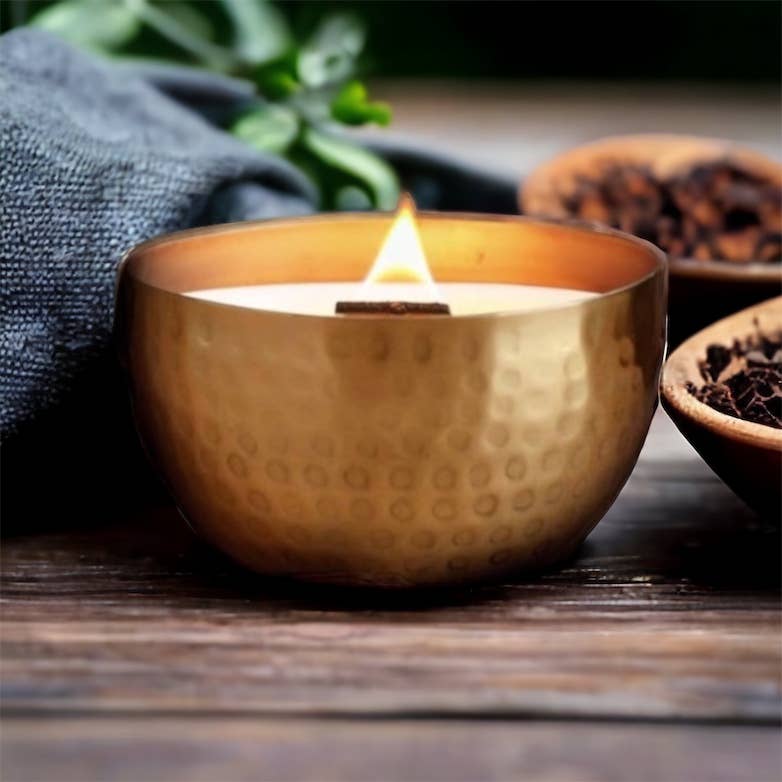 White Tea & Tobacco-Solid Brass 14oz Pure Soy Candle