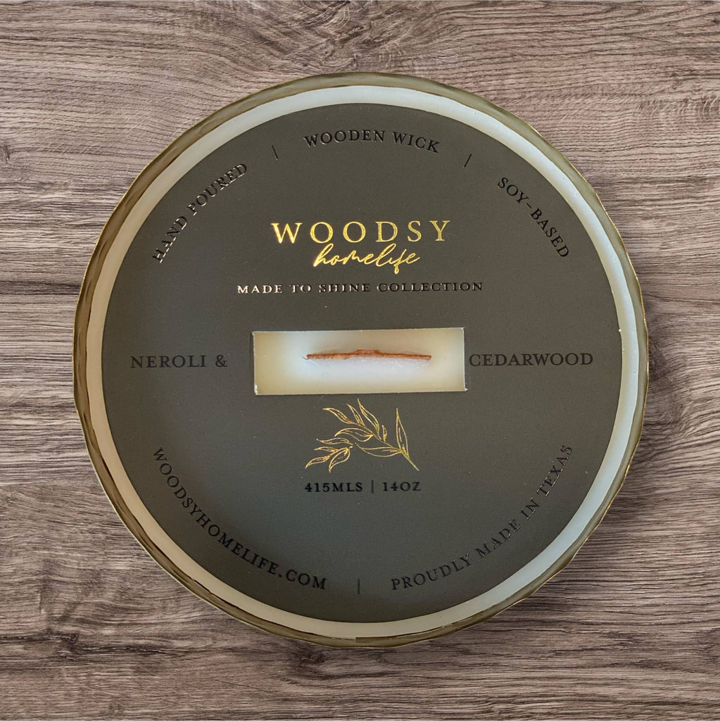 Neroli & Cedarwood -Solid Brass 14oz  Soy Candle Neroli & Cedarwood