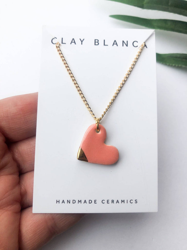 Peachy Pink Heart Necklace On Gold Plated Chain