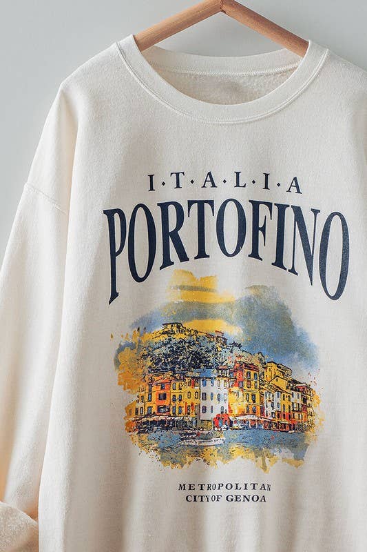 OVERSIZED ITALIA PORTOFINO GRAPHIC SWEATSHIRT: CREAM