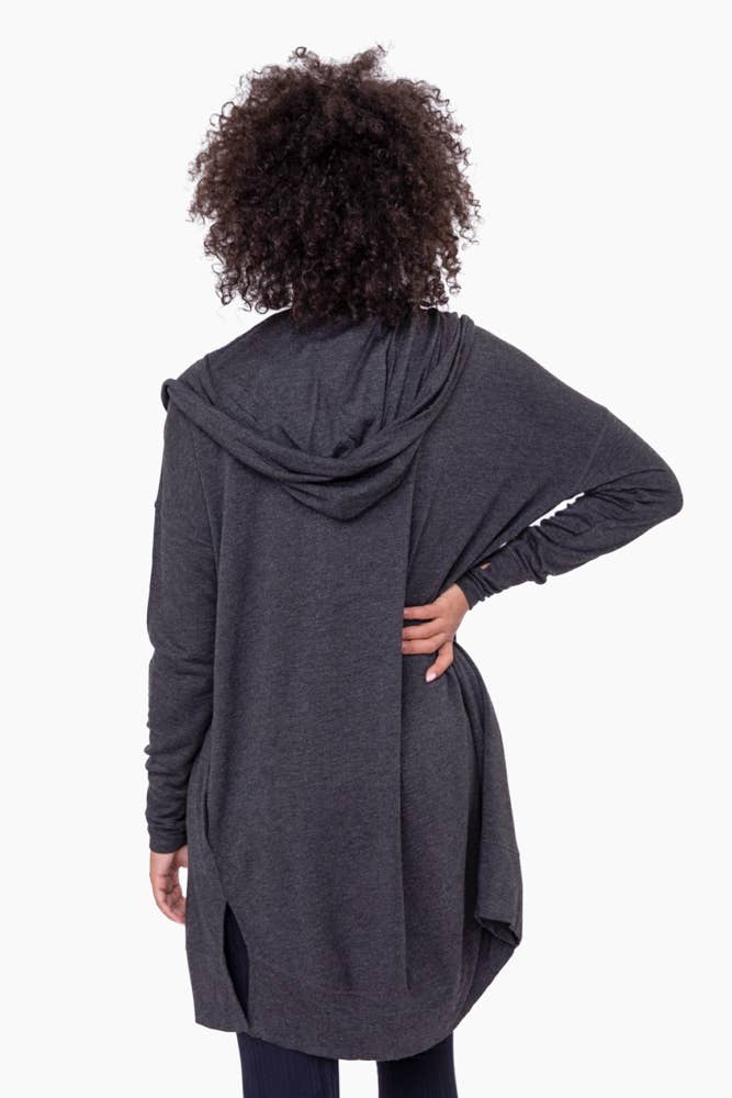 Longline Hooded Cardigan with Pockets BLACK
